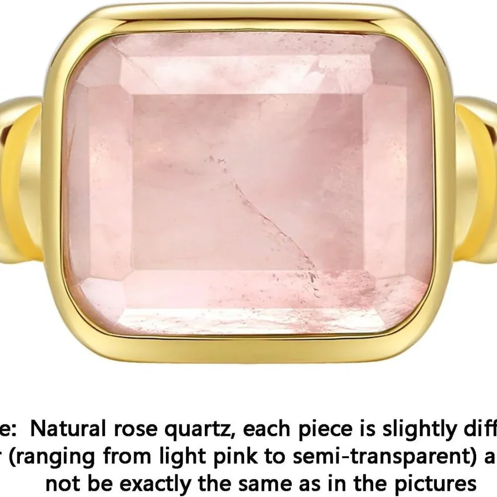 Women's 14K Gold Plated Statement Rings Emerald Cut Teal Turquoise/Rose Quartz C - Picture 2 of 6